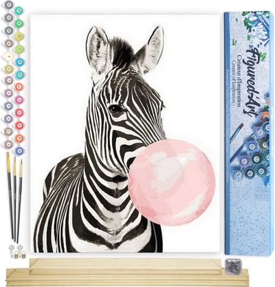 Figured'Art Schilderen op Nummer Volwassenen canvas Zebra Bubbel - Handwerk acrylverf Kit DIY Compleet - 40x50cm met DIY houten lijst