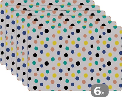 Placemat - Placemats kunststof - Stippen - Patronen - Geel - 45x30 cm - 6 stuks - Hittebestendig - Anti-Slip - Onderlegger - Afneembaar