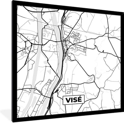 Fotolijst incl. Poster Zwart Wit- België – Visé – Stadskaart – Kaart – Zwart Wit – Plattegrond - 40x40 cm - Posterlijst