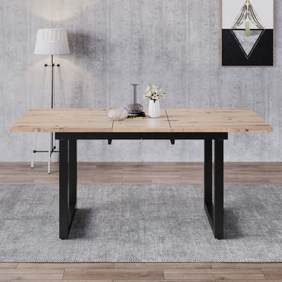 MODFU Uitschuifbare eettafel industrieel 140–180×80×75 cm MDF eikenlook zwart metalen onderstel