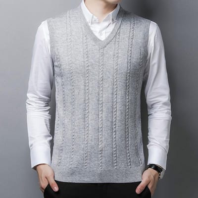 Lente, Herfst en Winter Heren Mouwloos Wol Jacquard Vest Middenleeftijd Losse Papa Heren Onderhemd Top 190 white