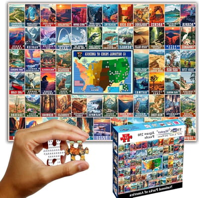 Nationale Parken Puzzel - Educatieve Legpuzzel - Familie Activiteit - 63 Verschillende Parken - 250 Stukjes - Multicolor