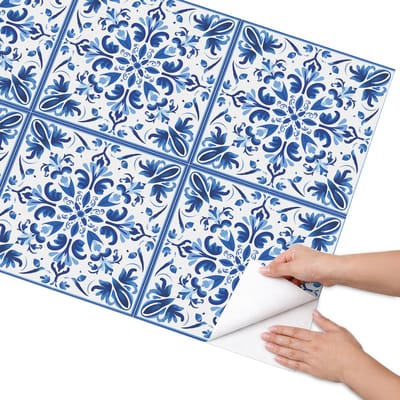 Coloray Meubel Wrap Folie - Blauw Meubelfolie - 75x150 cm - Meubelfolie Zelfklevend Bloemmotieven - Wrapfolie Keuken - Abstract Meubelfolie - Decoratiefolie - Tafeldecoratie - Achtergronden en patronen