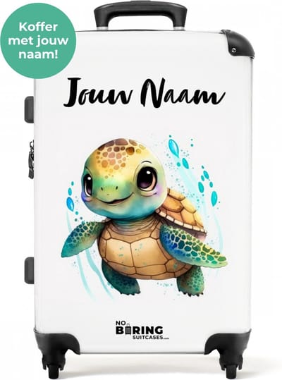 NoBoringSuitcases.com® - Kinderkoffer trolley schildpad - Reiskoffer voor kinderen - Dieren kindertrolley groot lichtgewicht - Koffer met wielen - 20 kg bagage