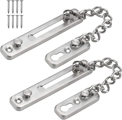 Deurveiligheid - Deurkettingslot RVS - 2 Stuks - Anti-diefstal met Veilige Gesp - Voor Woning en Appartement - Zilver