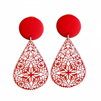 Clip oorbellen -rood hout- filigraan- ster-geen gaatje- Charme Bijoux