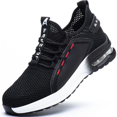 Veiligheidsschoenen met luchtkussen Heren Mesh Ademend Stalen Neus Sneaker Puncture Proof Werkveiligheidslaarzen Anti-smash Heren Werkschoenen Zomer 36 black