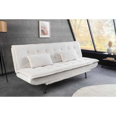 slaapbank beige cord stof 195 cm met kussens