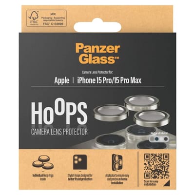 PanzerGlass Optical Hoop Rings Geschikt voor Apple iPhone 15 Pro / 15 Pro Max - Camera Lens Protector Glas - Schokbestendig - Krasbestendig - met Applicator - Metaal Grijs