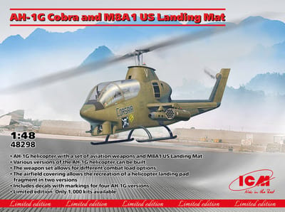 ICM Modelbouwpakket Militaire voertuigen - 48298 AH-1G Cobra Helikopter en M8A1 US Landing Mat Plastic - 1:48 - Modelbouw