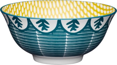Kitchencraft Kom Leafy Green 15,7 Cm Keramiek Petrolblauw/geel