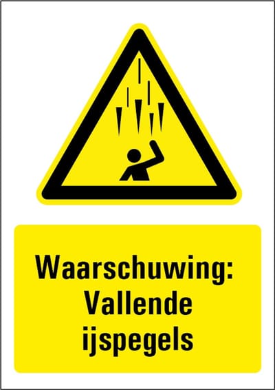 Waarschuwing vallende ijspegels bord met tekst 148 x 210 mm