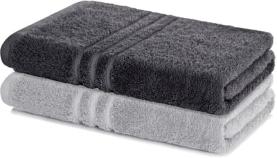 Lavea® Set van 2 badlakens 100x150 cm – 100% katoen, badhanddoeken en handdoeken, zacht, absorberend en duurzaam – ideaal voor badkamer, sauna, spa of hotel – Antraciet en Zilver