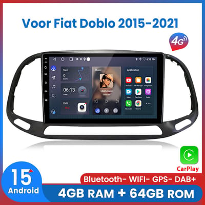 Awesafe 8-Core V1PRO 4+64GB Autoradio - Geschikt Voor Fiat Doblo 2015 t/m 2021 - Draadloze Carplay Android Auto - Touchscreen - GPS Navigatie 4G WiFi - Bluetooth Radio - 2015 2016 2017 2018 2019 2020 2021
