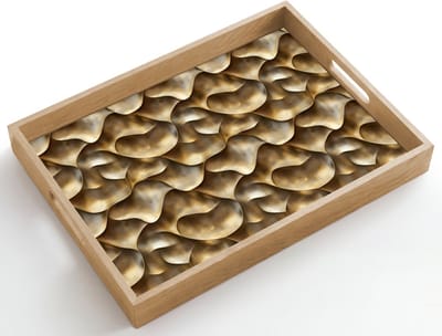 Dienblad hout 50x35 cm - Schootdienblad - Abstract - Antiek - Goud - Borrelplank rechthoek - Plateau dienbladen