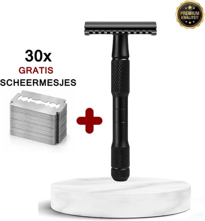 Safety Razor klassieke scheermesjes mannen - Midnight Black - Scheermes 30x RVS - Klassiek - Aluminium - Scheer apparaat
