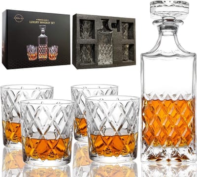 karaf / crystal glass / Set for Whisky Glasses - BarCraft Grinded glass decanter for whiskey and brandy
