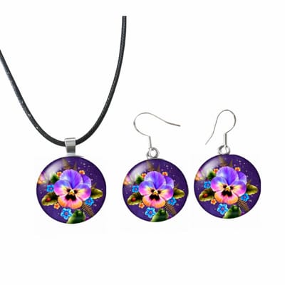 2-Delige set-Violen -Ketting-Lange oorbellen Zilver- Charme Bijoux