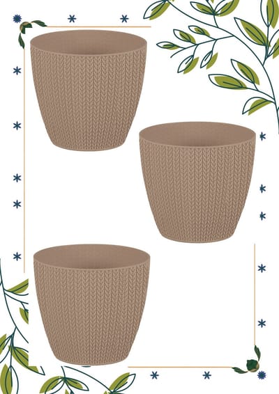 2+1 Duurzame ronde taupe Smartpot - Serinova - Sumela – Bloempot mokka rond met drainge - Gerecycleerd - Winterhard en Stijlvol beige