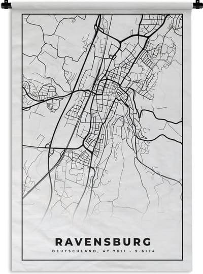 Wandkleed - Wanddoek - Plattegrond - Kaart - Revensburg - Stadskaart - 120x180 cm - Wandtapijt