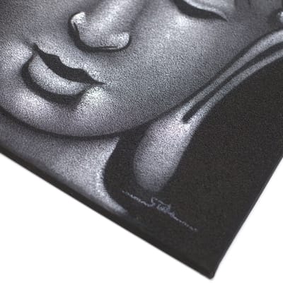 Boeddha schilderij - Grijze zandafwerking