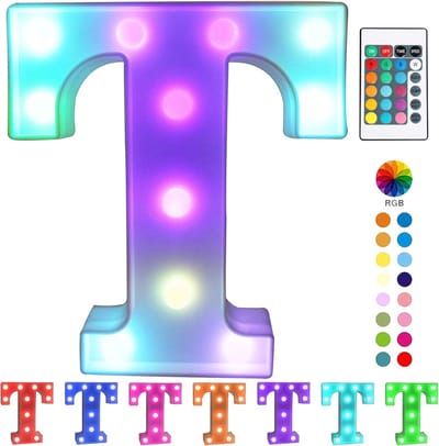 Lichtgevende Letter T - 22 cm - RGB Met Afstandsbediening