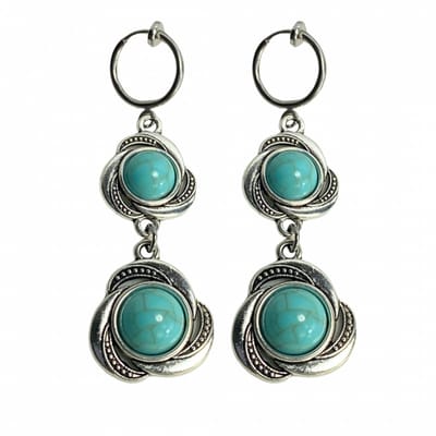 Klem oorbellen -Turquoise- dubbel -zilverkleur-geen gaatje-Charme Bijoux