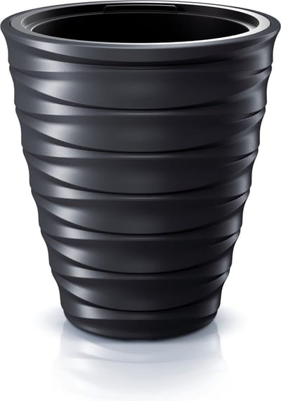 Prosperplast Plantenpot/bloempot Design Waves - buiten/binnen - design kunststof - antraciet - D30 x H30 cm - met binnenpot