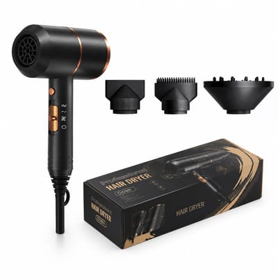 T-vormige föhn - 1500 W - 3 snelheden - koude en warme lucht - concentrator en diffuser - zwart-goud