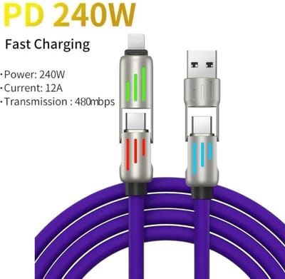 4 in 1 Oplaadkabel 240W - Data Kabel - Fast Charging - USB C to Usb C - Lightning - Usb A - 1.5 meter - Snellader - Laptop Oplader - geschikt voor Apple Macbook iPhone Samsung