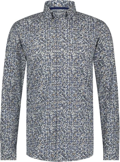 State Of Art Overhemd Poplin Print Blauw Rood - Maat M - Heren - Overhemden Casual