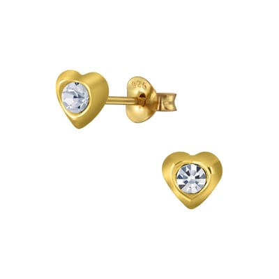 Joy|S - Zilveren mini hartjes oorbellen - 3 mm - kristal - voor kinderen - gold plated - goudkleur