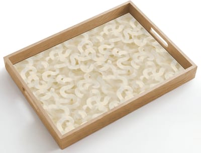 Dienblad hout 50x35 cm - Schootdienblad - Abstract - Lijnen - Beige - Borrelplank rechthoek - Plateau dienbladen