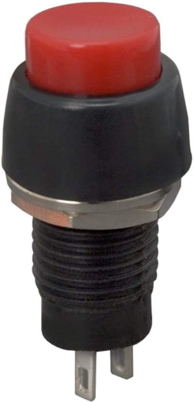 5x Inbouw Drukknop Schakelaar SPST OFF-ON - Push Button 250VAC 2A - Enkelpolige Aan-Uit Schakelaar Voor Bedieningspanelen - Zwarte Behuizing Met Rode Knop - Inbouwmaat M10x1 - Inbouwdiepte 19,3mm - Verkoopeenheid 5 Stuks [09068PI]
