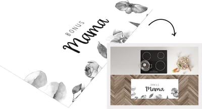 Keukenloper - Loper keuken - Spreuken - Quotes Bonus Mama - Moederdag - Moeder - Bloemen - Cadeau - zwart wit - 120x50 cm - Keukenloper vinyl