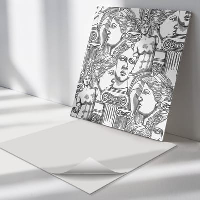 Wallfluent Vinyl Tegels - Patroon met Klassieke Houtsnijwerken Zelfklevende Vinyl Tegels - 30 cm x 30 cm - Zwart en wit Vinyl Tegels - 9 stuks - Vierkant PVC Tegels - Deel Plaktegels - Vinyl Wandtegels - Plaktegels Keuken en Badkamer