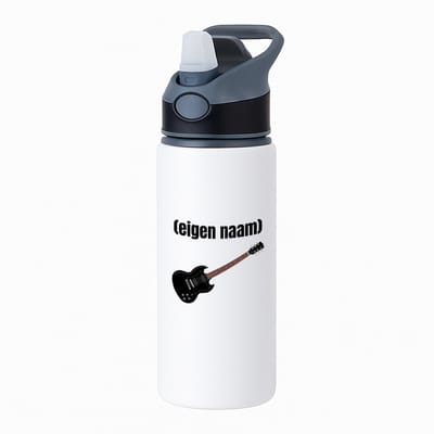 Hacebo® - zwarte elektrische gitaar met eigen naam waterfles met rietje zwart - Gitaar - muziek liefhebbers - gitaristen - gitaar liefhebbers - verjaardag - cadeau - kado - water fles - 650ML
