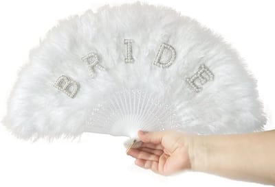 Bruidsveren waaier - Bruidsaccessoire - Bruiloft decoratie - Met strass en parels - 28 x 48 cm - Wit