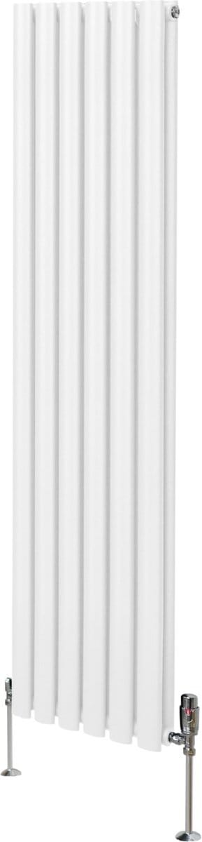 Ovale kolomradiator & trv chroomkranen - wit - 1600x360mm - 6 kolommen