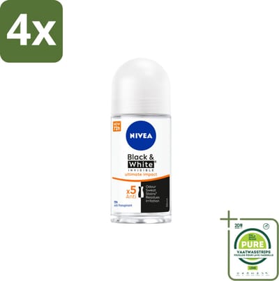 NIVEA - Deodorant Roller - Zwart & Wit Ultieme Impact - 72 Uur Anti-Transpirant - 50 ml - Voordeelverpakking - 4 stuks - NIVEA deodorant - Anti-transpirant
