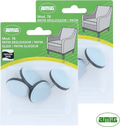 AMIG – Teflon Meubelglijders – Stoelpootbeschermers – Ø32mm – met Spijker – PTFE – 8 stuks - Voor 2 Stoelen – Grijs