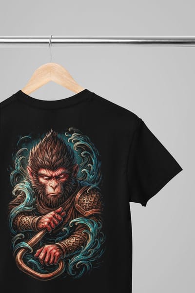 Oversized shirt - Japanese monkey- Wurban Wear | Draak | Anime streetwear | Asian streetwear | Streetwear | Geisha | Techno outfit | Fantasy shirt | Gym shirt | y2k | Tattoo | Urban | Grote maten | Japanese mythology | Samurai | Zwart