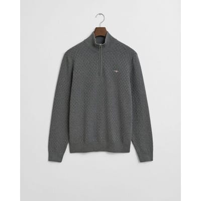 Gant Trui Micro Texture Half Zip Dark Grey Melange / male