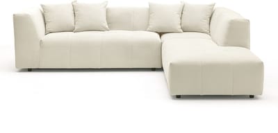 Vente-unique Grote hoekbank met hoek rechts van beige ribfluweel met fijne ribbels NAEMIA van Maison Céphy