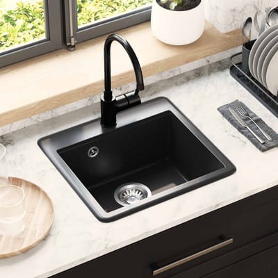vidaXL - Wasbak - 80% - Kwarts - en - 20% - Hars - 470 - x - 440 - mm - Zwart