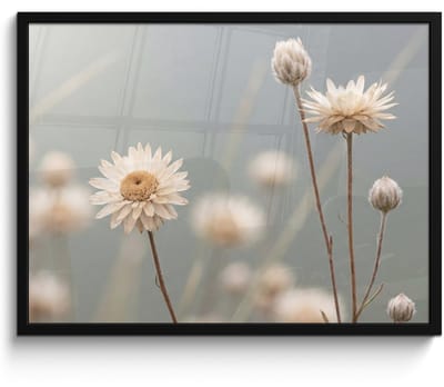 Poster in lijst - Fotolijst 80x60 cm - Posters - Strobloemen - Wit - Daglicht - Posterlijst zwart - Decoratie - Wanddecoratie woonkamer - Muurdecoratie slaapkamer