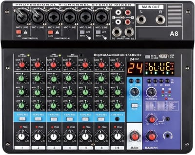 Audiomixer 8 Kanaals - Mengpaneel Geluid - Muziek Opnemen - Draadloze Bluetooth - 2200 Gram - Zwart