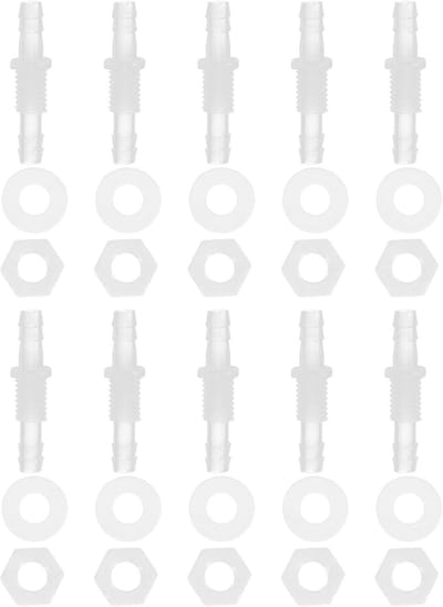 1/4" Hose ID Barb Thru-Bulk Bulkhead Fittings - 10pcs Union Plastic Adapter Fittings - M10 Nuts Silicone Rings voor Aquarium Water Fuel Air