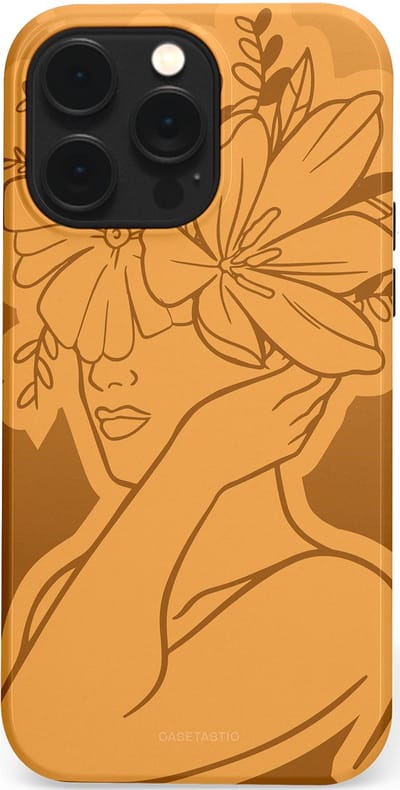 Casetastic hoesje geschikt voor Apple iPhone 14 Pro Max - MagSafe - Dubbellaagse bescherming - Botanische Elegantie - Fashion Case - Goud Bruin Terracotta