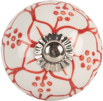 Clayre & Eef Deurknop Ø 4x4 cm Rood Wit Keramiek